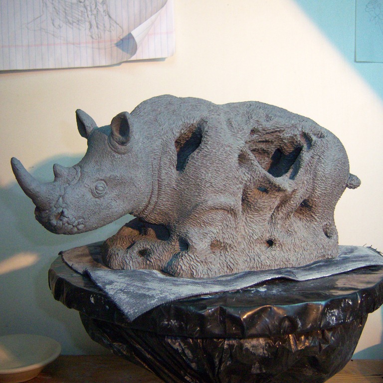 white rhino sculpture